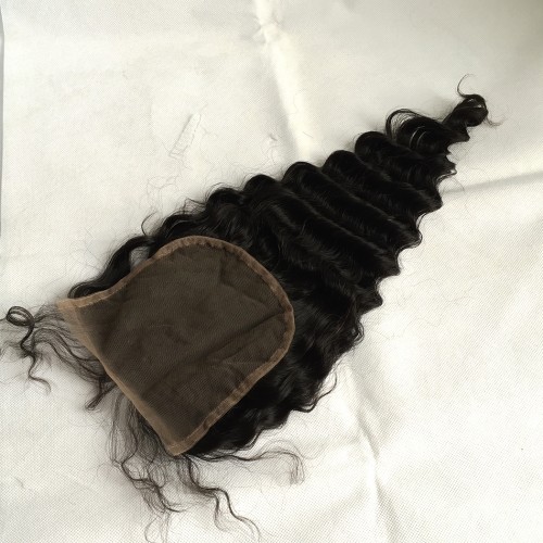 5x5 Lace Closure Deep Wave Curly Indian Human Virgin Hair Natural Color Free/Middle/3 Part